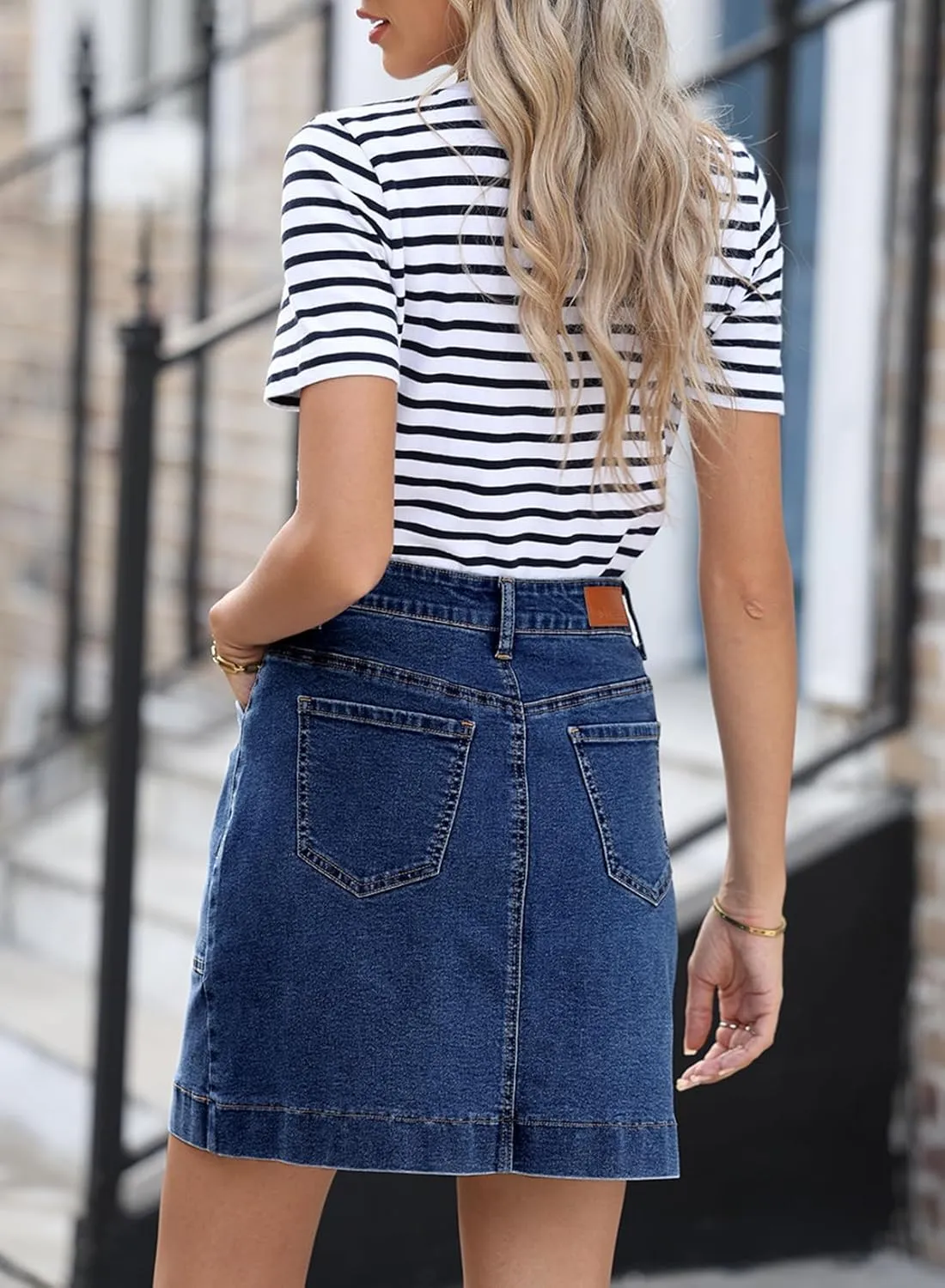 Sidefeel Women's Jean Skirt High Waisted Stretch Casual Summer Zimbaplatinum Denim Skirt with Pockets