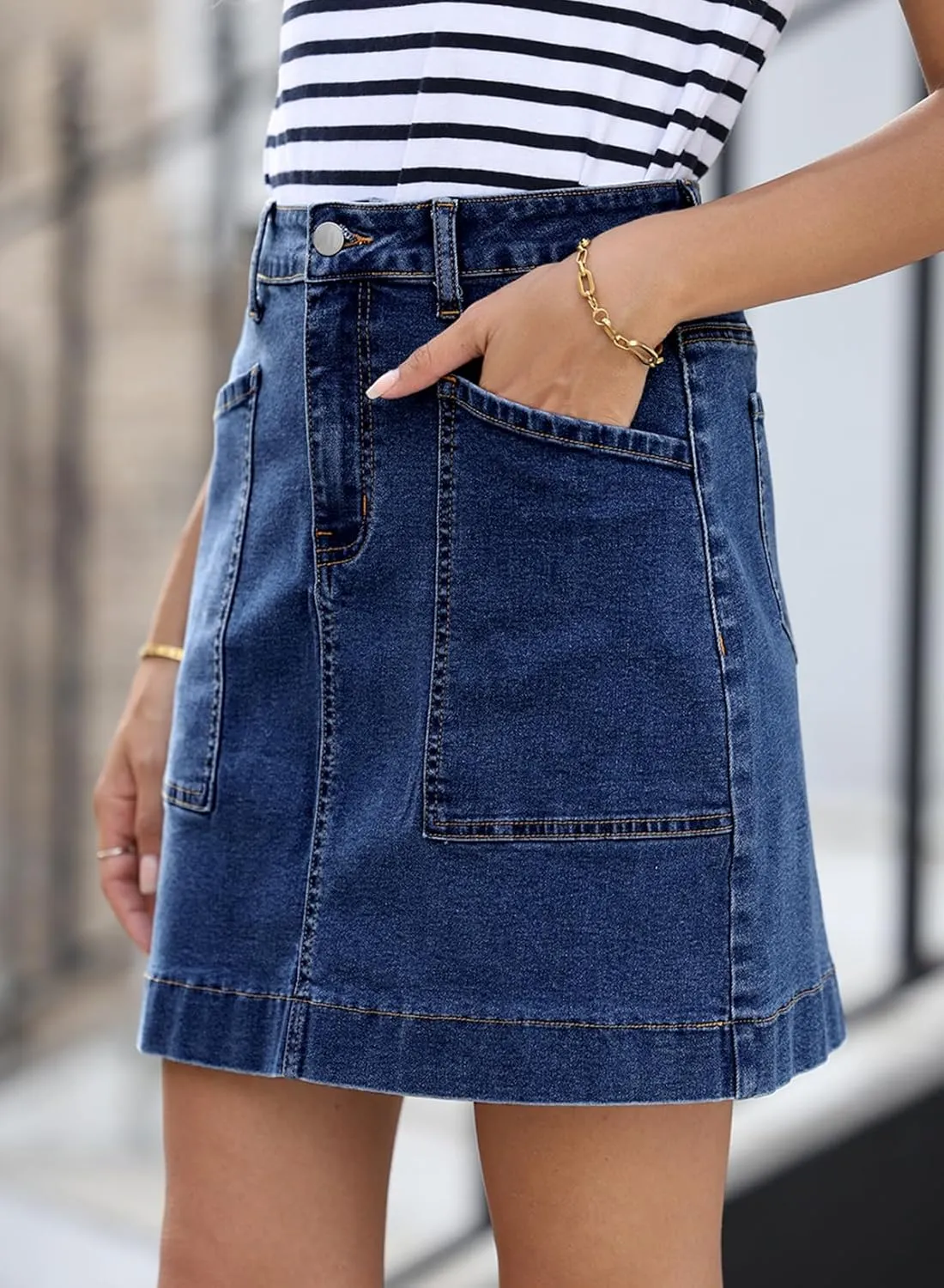 Sidefeel Women's Jean Skirt High Waisted Stretch Casual Summer Zimbaplatinum Denim Skirt with Pockets