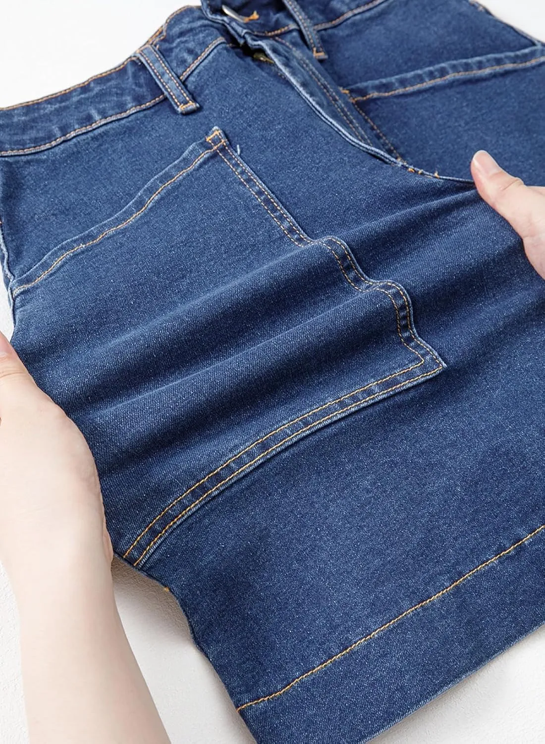 Sidefeel Women's Jean Skirt High Waisted Stretch Casual Summer Zimbaplatinum Denim Skirt with Pockets