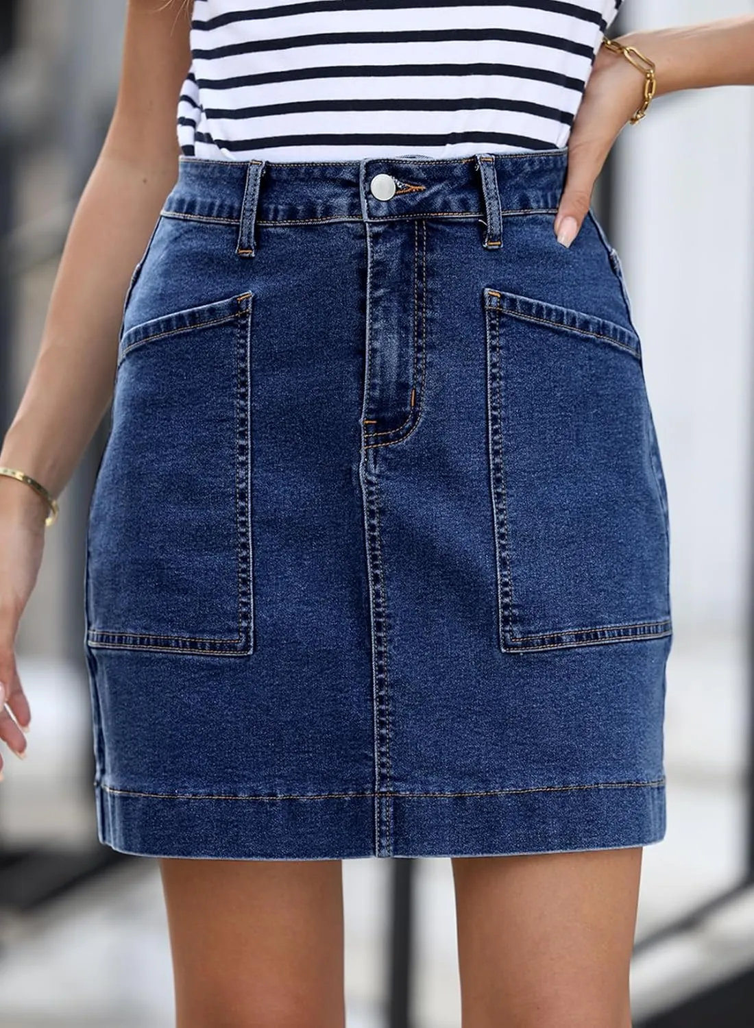 Sidefeel Women's Jean Skirt High Waisted Stretch Casual Summer Zimbaplatinum Denim Skirt with Pockets