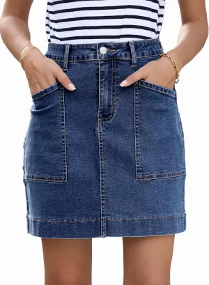 Sidefeel Women's Jean Skirt High Waisted Stretch Casual Summer Zimbaplatinum Denim Skirt with Pockets