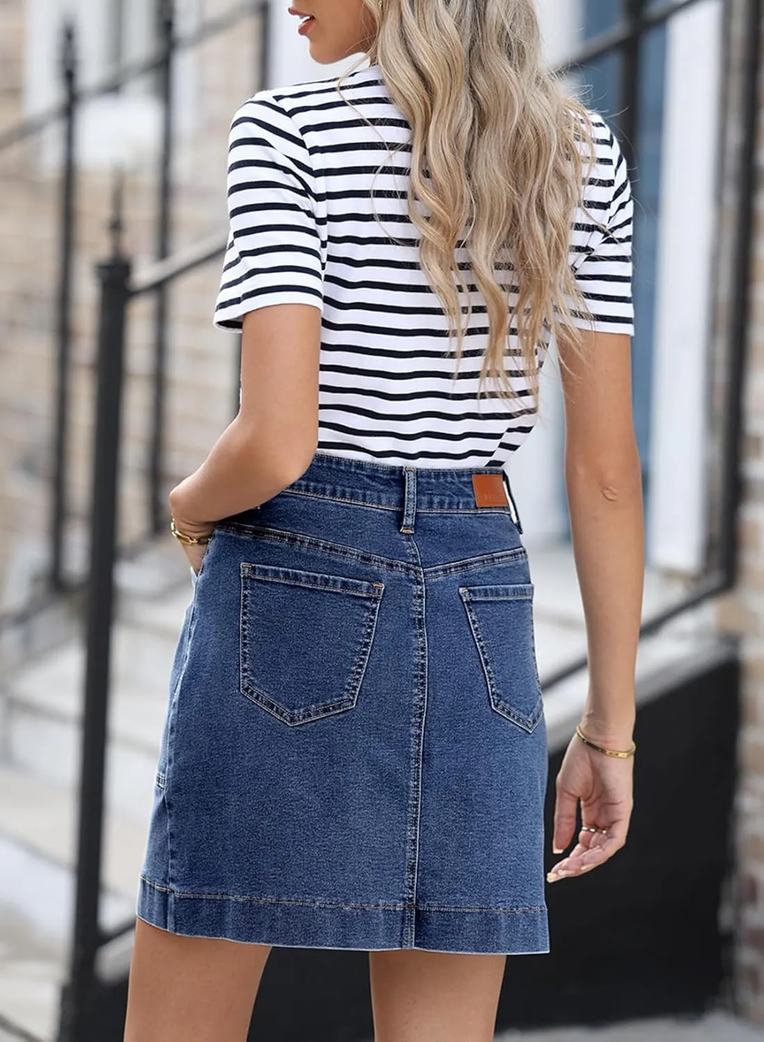 Sidefeel Women's Jean Skirt High Waisted Stretch Casual Summer Zimbaplatinum Denim Skirt with Pockets