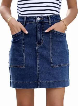 Sidefeel Women's Jean Skirt High Waisted Stretch Casual Summer Zimbaplatinum Denim Skirt with Pockets