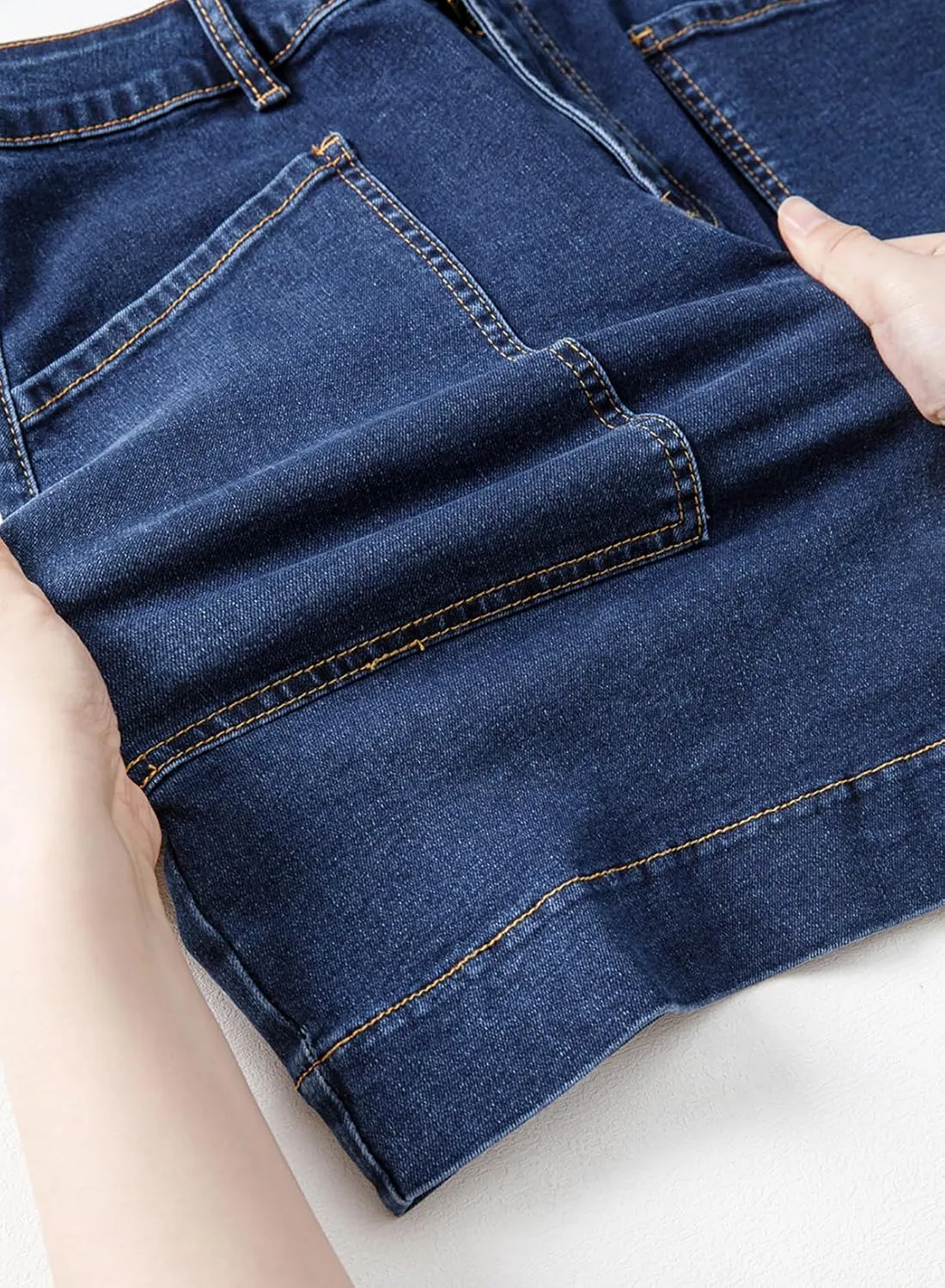 Sidefeel Women's Jean Skirt High Waisted Stretch Casual Summer Zimbaplatinum Denim Skirt with Pockets