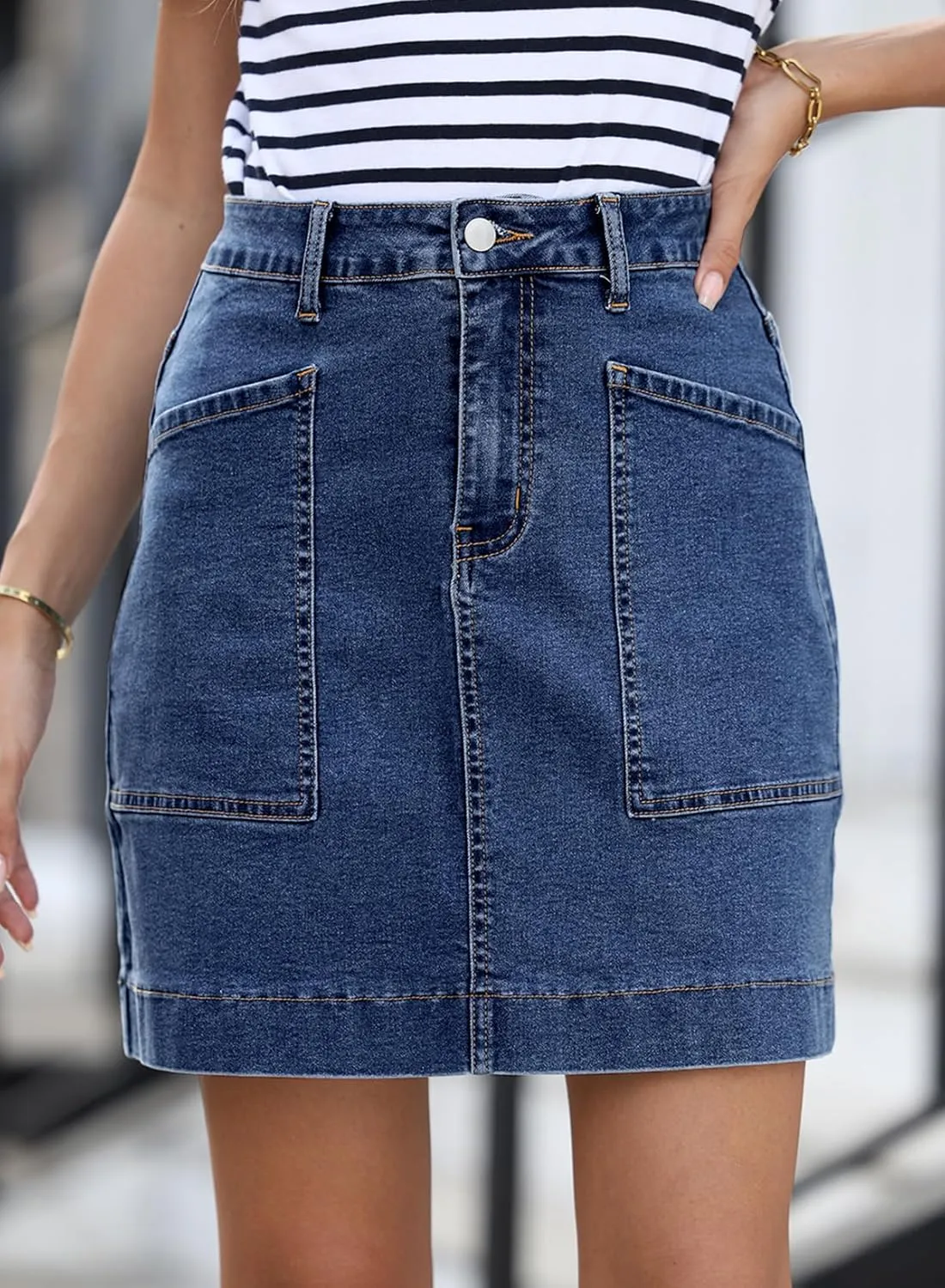 Sidefeel Women's Jean Skirt High Waisted Stretch Casual Summer Zimbaplatinum Denim Skirt with Pockets