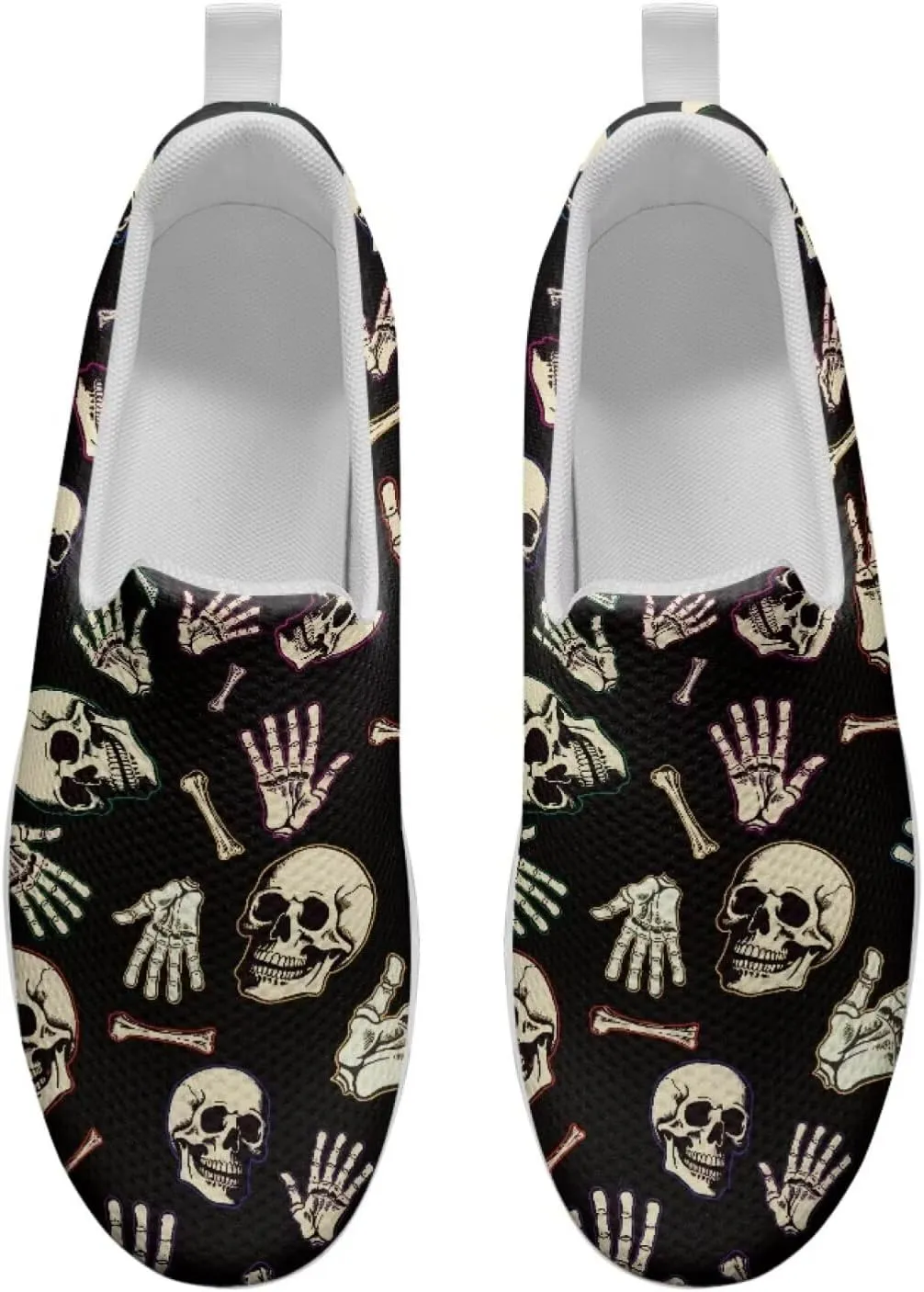 Skull Design Women's Slip-On Platform Loafers Mesh Non-Slip Rocker Bottom Sneakers Standing All Day Comfort