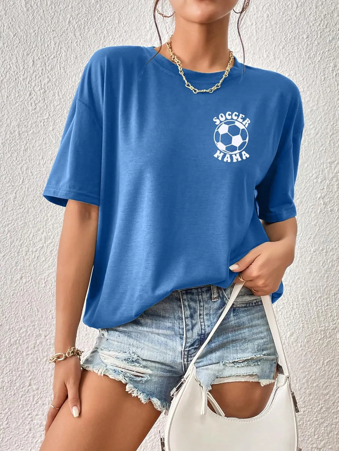 Soccer Mom Shirt for Women Soccer Mama Letter Printed Tee Funny Soccer Graphic T-Shirt Oversized Short Sleeve Tops