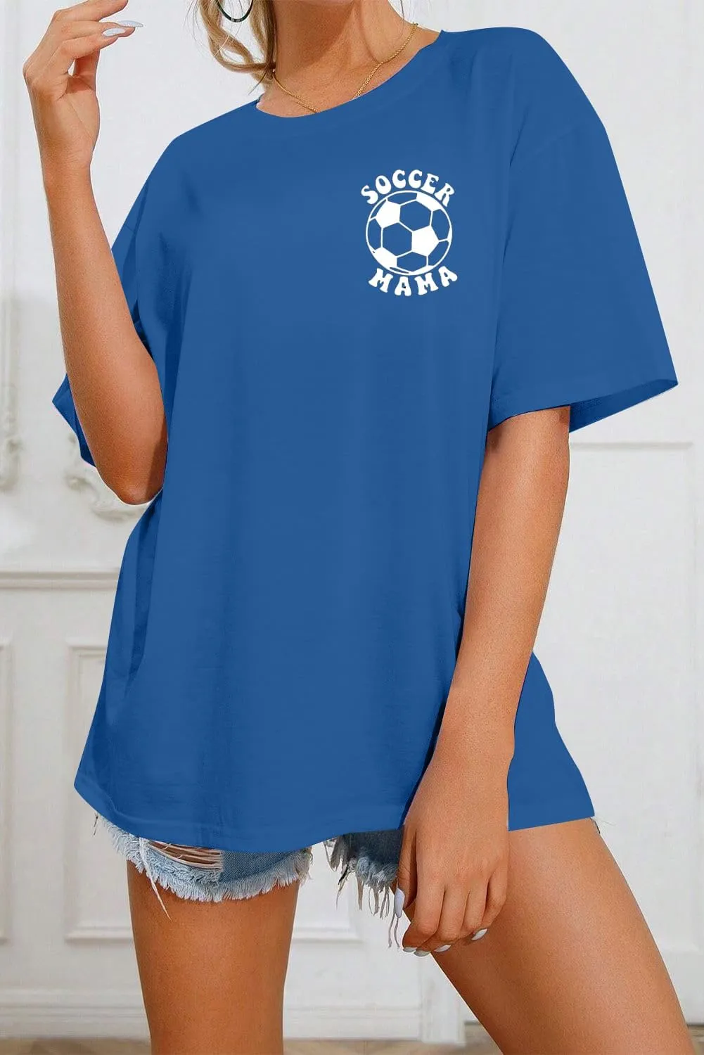 Soccer Mom Shirt for Women Soccer Mama Letter Printed Tee Funny Soccer Graphic T-Shirt Oversized Short Sleeve Tops