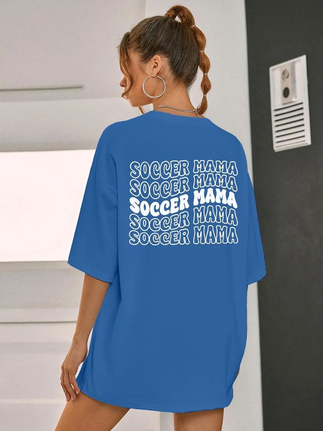 Soccer Mom Shirt for Women Soccer Mama Letter Printed Tee Funny Soccer Graphic T-Shirt Oversized Short Sleeve Tops