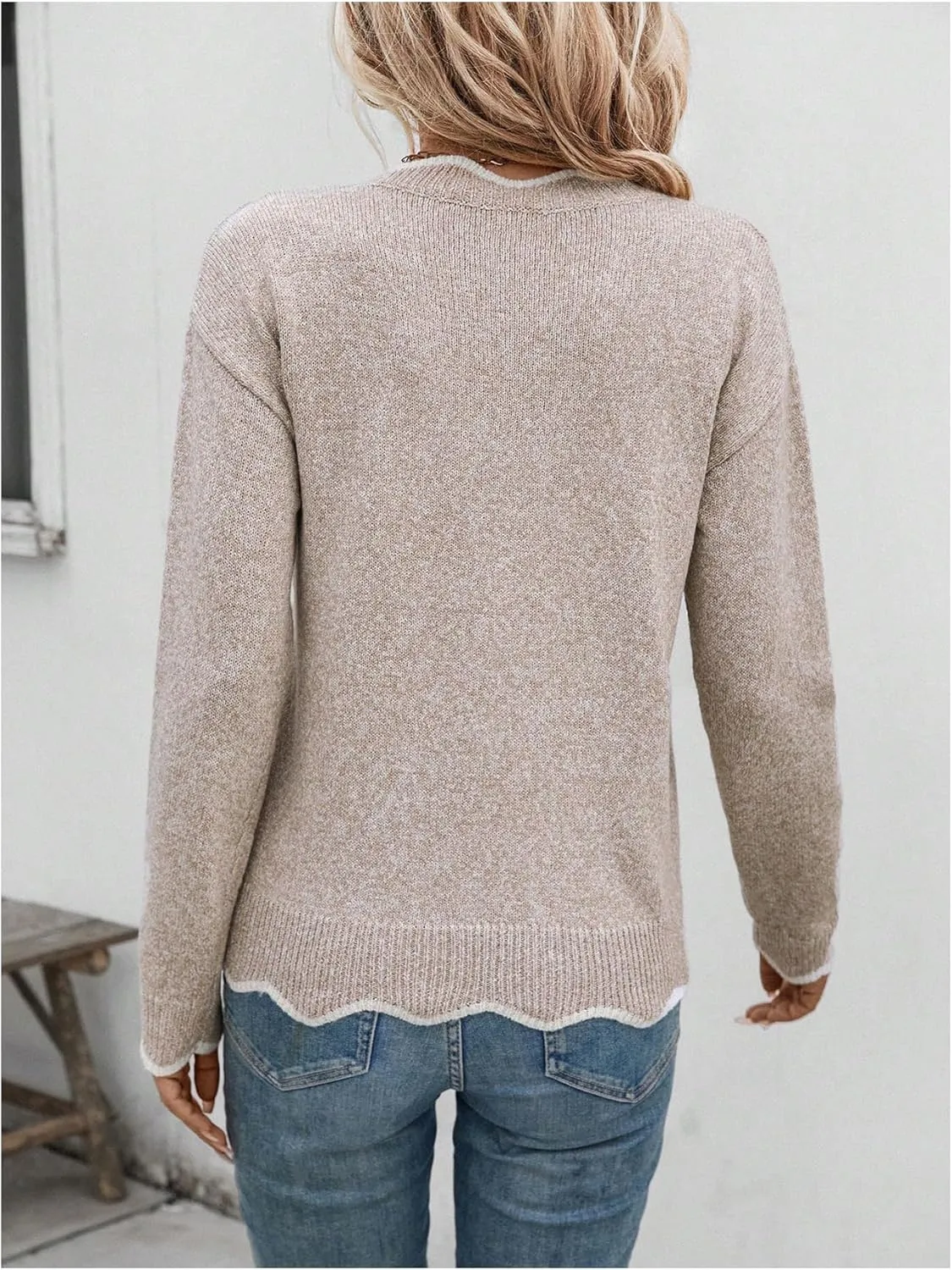 SOLY HUX Women's Long Sleeve Sweaters V Neck Knitted Sweater Tops Loose Jumper Pullover Fall Outfits