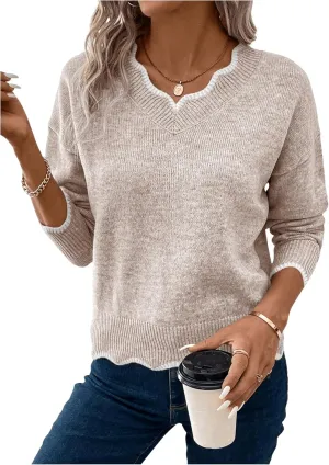 SOLY HUX Women's Long Sleeve Sweaters V Neck Knitted Sweater Tops Loose Jumper Pullover Fall Outfits