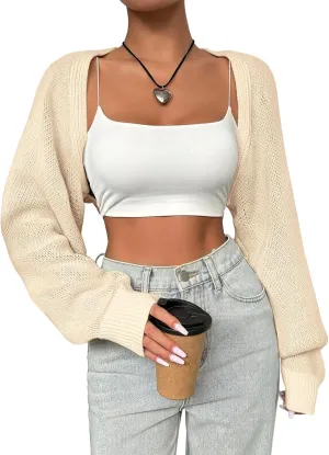 SPR&JOY Women’s Bolero Shrug Sweaters, Knitted Open Front Long Sleeve Cropped Tops, Solid Cute Sexy Casual Fashion Cardigans