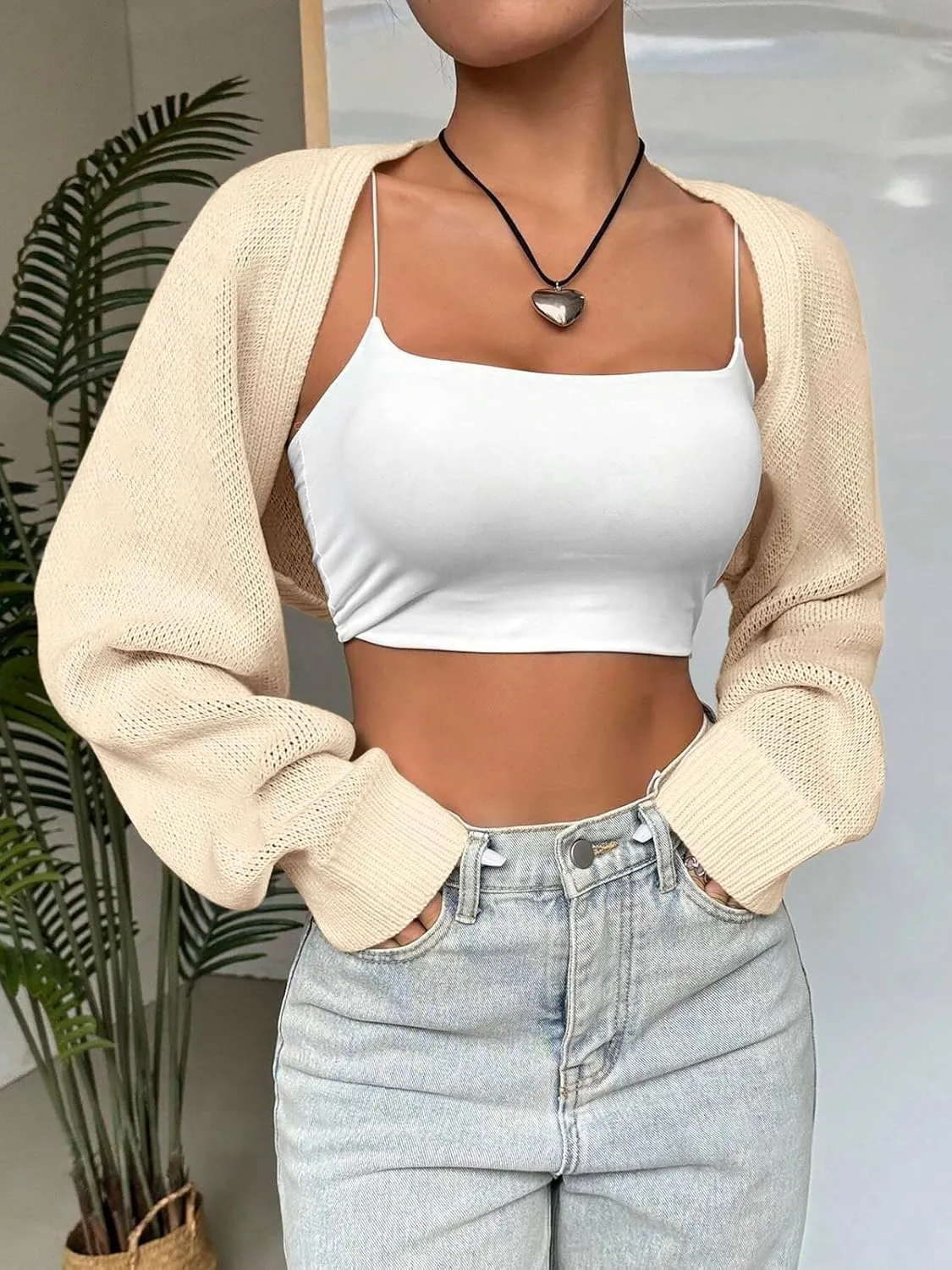 SPR&JOY Women’s Bolero Shrug Sweaters, Knitted Open Front Long Sleeve Cropped Tops, Solid Cute Sexy Casual Fashion Cardigans