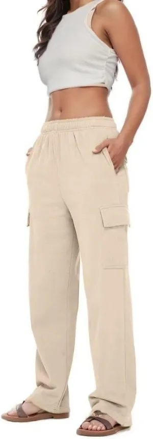 Sweat Pants for Womens Soft Wide Leg Pants Warm High Waisted Yoga Joggers Fashion Y2K Lounge Trousers with Pockets