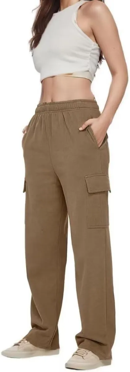 Sweat Pants for Womens Soft Wide Leg Pants Warm High Waisted Yoga Joggers Fashion Y2K Lounge Trousers with Pockets