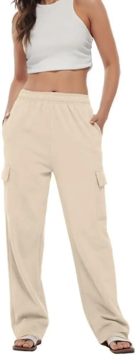 Sweat Pants for Womens Soft Wide Leg Pants Warm High Waisted Yoga Joggers Fashion Y2K Lounge Trousers with Pockets