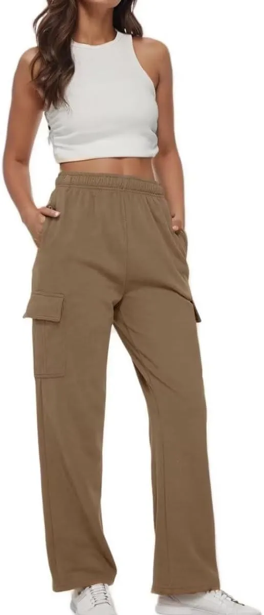 Sweat Pants for Womens Soft Wide Leg Pants Warm High Waisted Yoga Joggers Fashion Y2K Lounge Trousers with Pockets