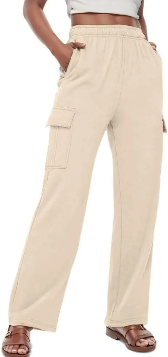 Sweat Pants for Womens Soft Wide Leg Pants Warm High Waisted Yoga Joggers Fashion Y2K Lounge Trousers with Pockets