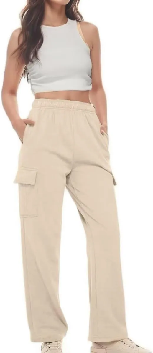 Sweat Pants for Womens Soft Wide Leg Pants Warm High Waisted Yoga Joggers Fashion Y2K Lounge Trousers with Pockets