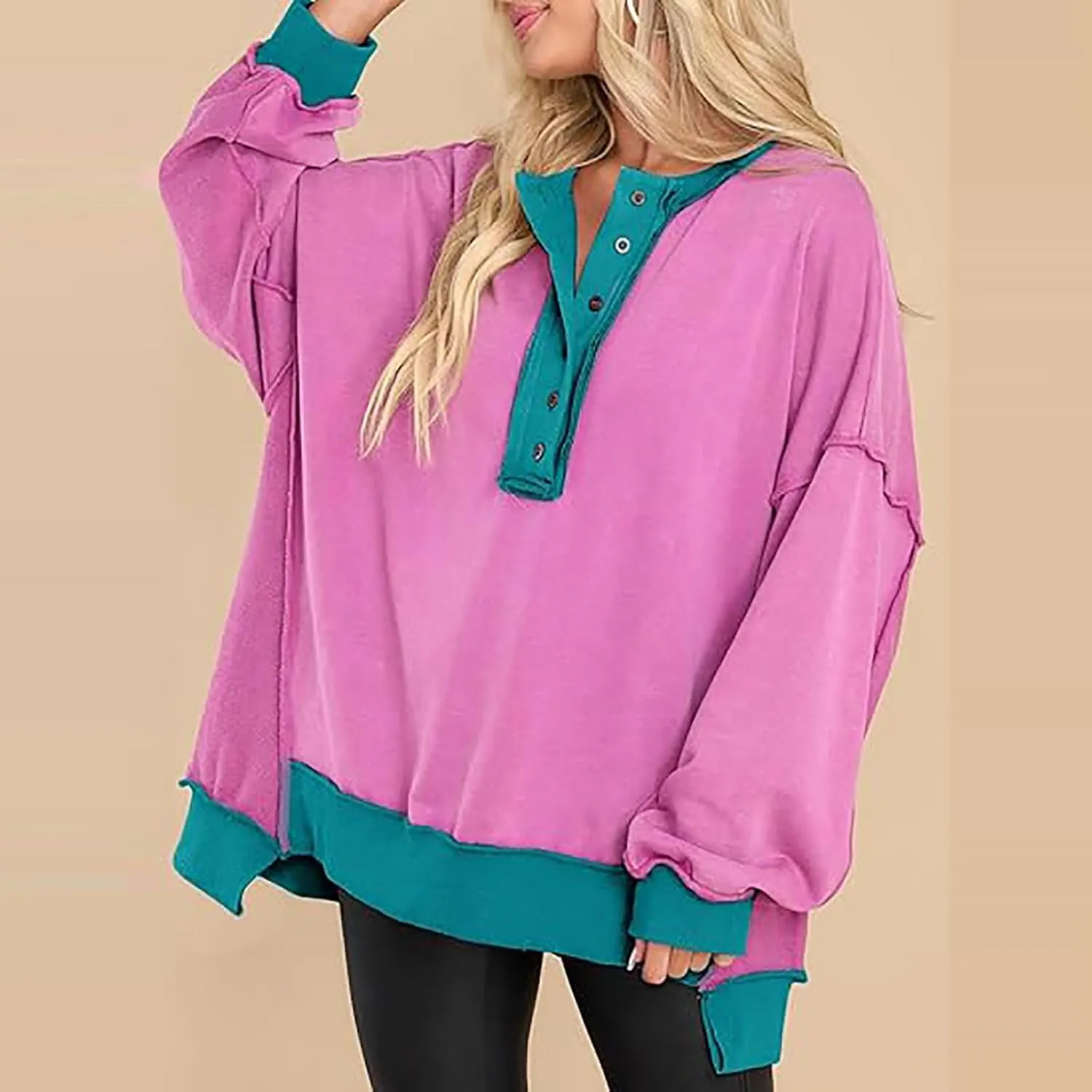 Sweatshirt for Women Oversized Crewneck Side Slit Long Sleeve Pullover Shirts Loose Fit Fall Fashion Trendy Hoodies