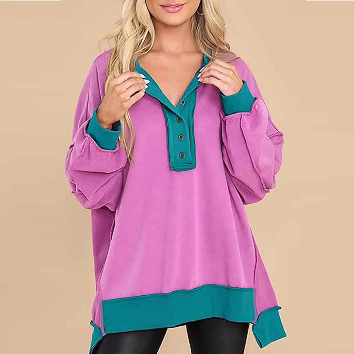 Sweatshirt for Women Oversized Crewneck Side Slit Long Sleeve Pullover Shirts Loose Fit Fall Fashion Trendy Hoodies