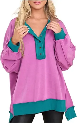 Sweatshirt for Women Oversized Crewneck Side Slit Long Sleeve Pullover Shirts Loose Fit Fall Fashion Trendy Hoodies