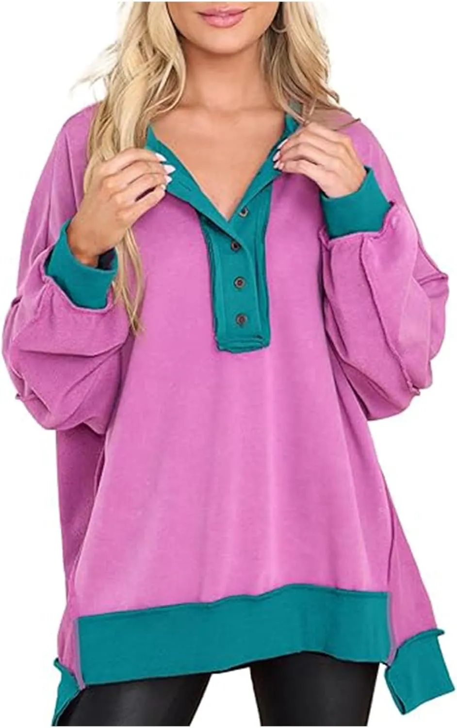 Sweatshirt for Women Oversized Crewneck Side Slit Long Sleeve Pullover Shirts Loose Fit Fall Fashion Trendy Hoodies