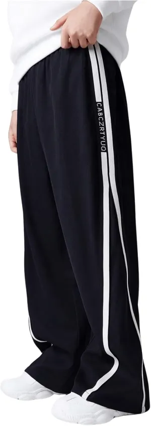 SweatyRocks Boy's Striped Wide Leg Sweatpants Letter Print Loose Jogger Pants Streetwear