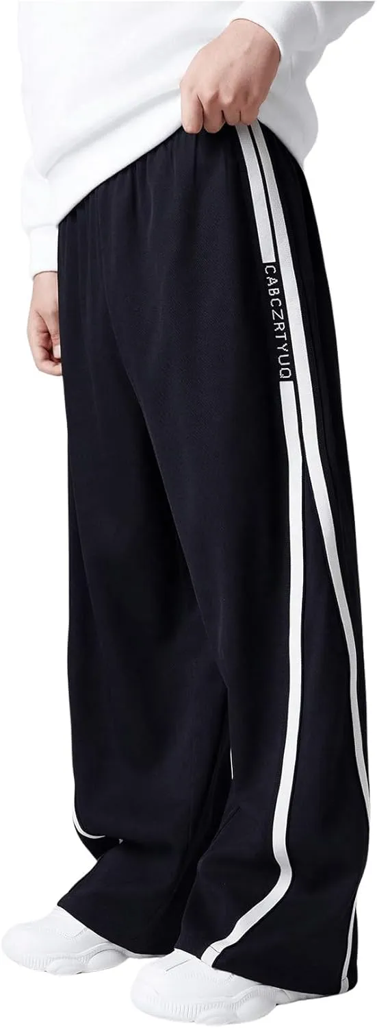 SweatyRocks Boy's Striped Wide Leg Sweatpants Letter Print Loose Jogger Pants Streetwear