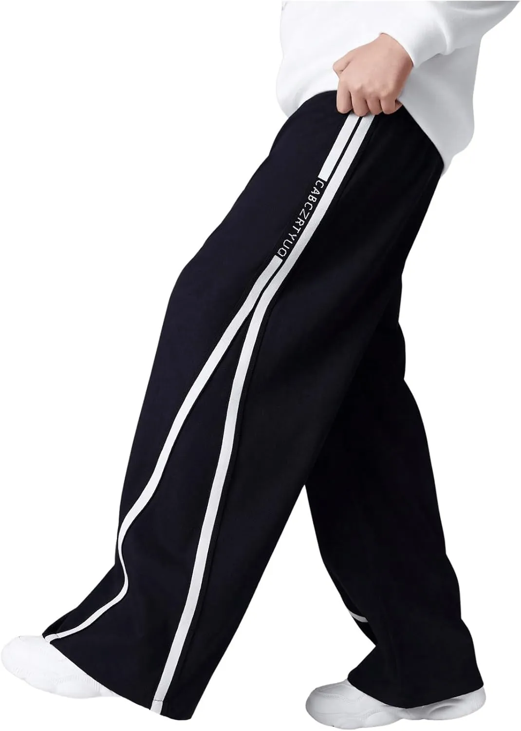 SweatyRocks Boy's Striped Wide Leg Sweatpants Letter Print Loose Jogger Pants Streetwear