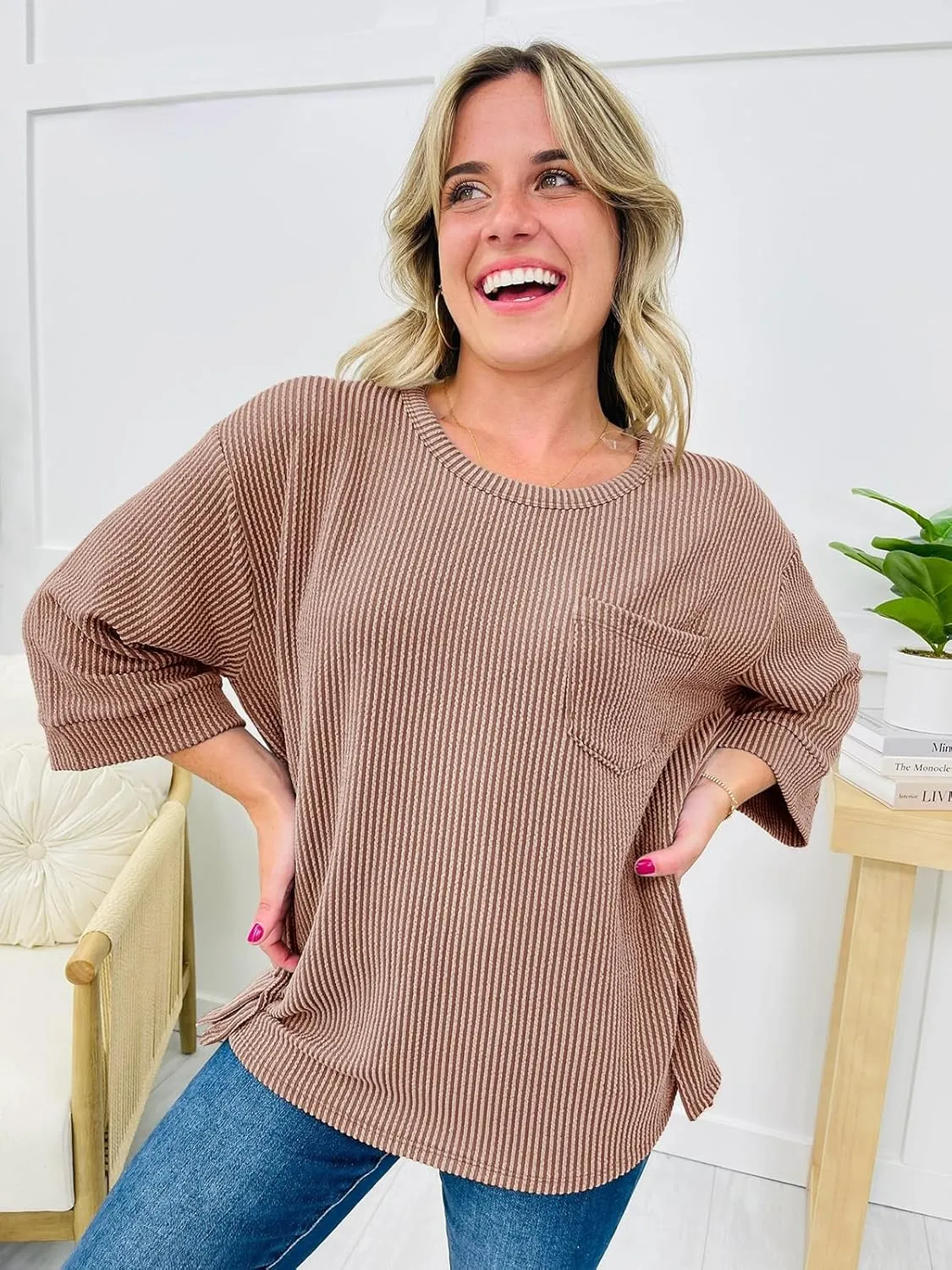 Tankaneo Womens Oversized 3/4 Bell Sleeve Tops Summer Casual Textured Knit T-Shirts Loose Fit Crewneck Blouse Tees Shirts