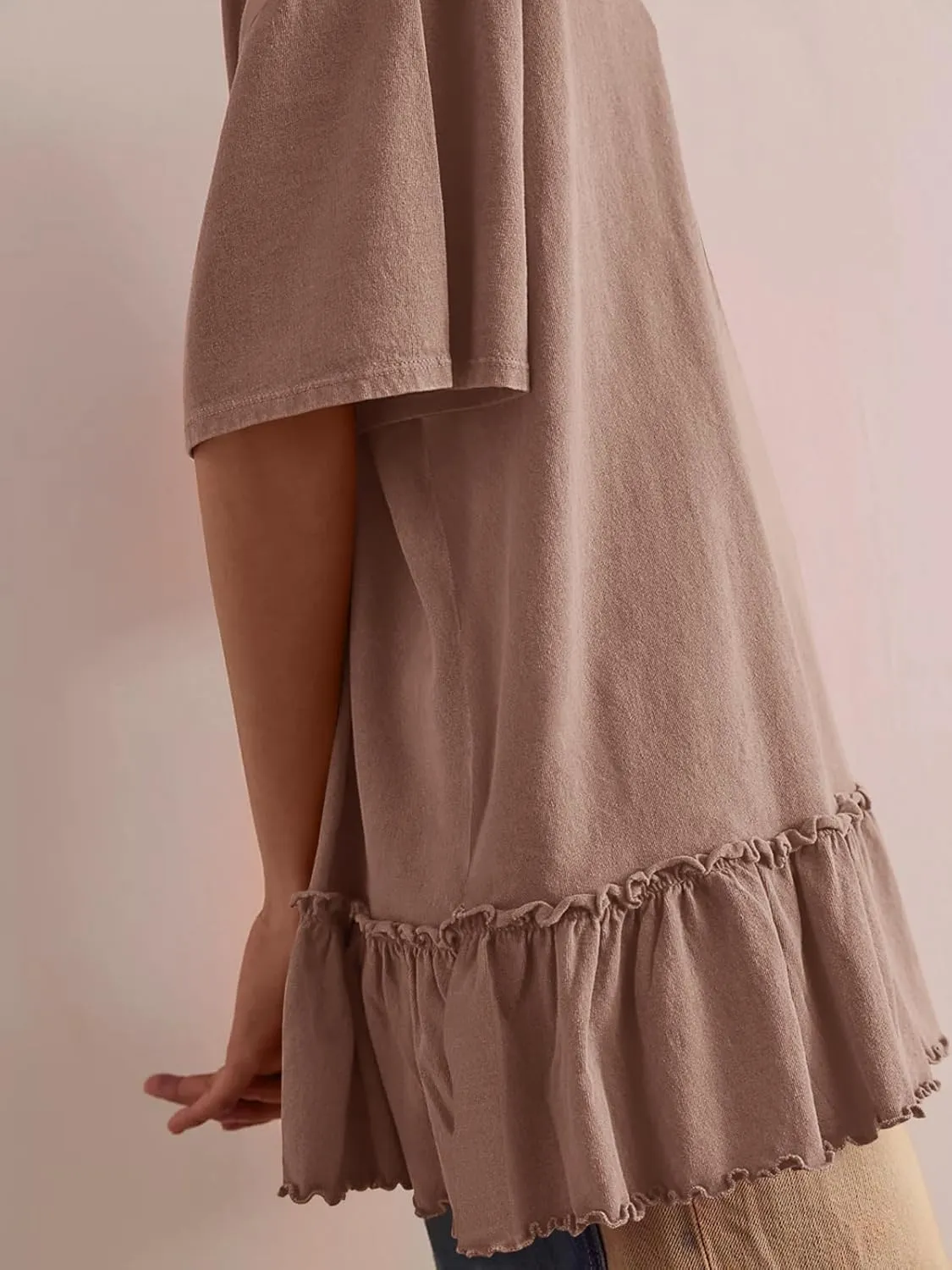 Tankaneo Womens Peplum Oversized Tshirt Summer Casual Pleated Shirt Dress Crew Neck Flowy Beach Tunic Tops