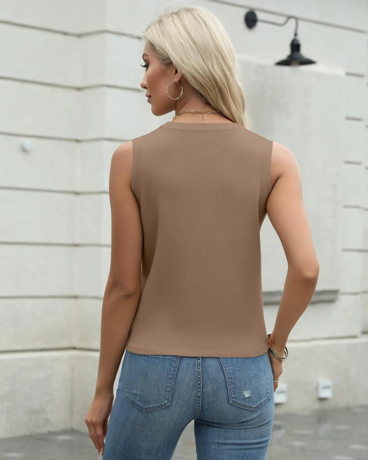 Tanou Sweater Vest for Women Casual Sleeveless Button Up V Neck Cardigan Summer Knit Ribbed Tank Tops