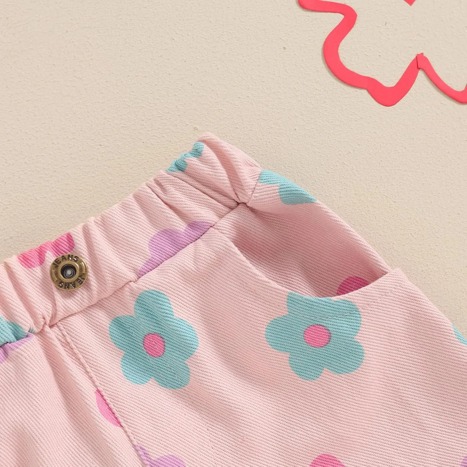 Toddler Baby Girls Floral Shorts Summer Elastic Waist Flower Print Short Jeans Pull On Denim Shorts with Pockets