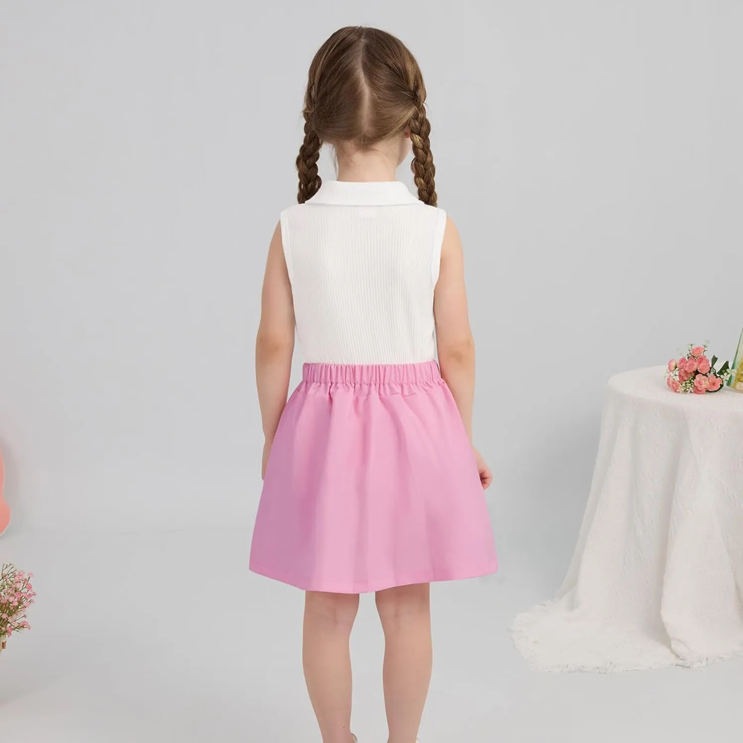 Toddler Girls Athletic Dress Golf Tennis Dress Outfit Sleeveless Golf Shirt and Tennis Skirt 2-7Y