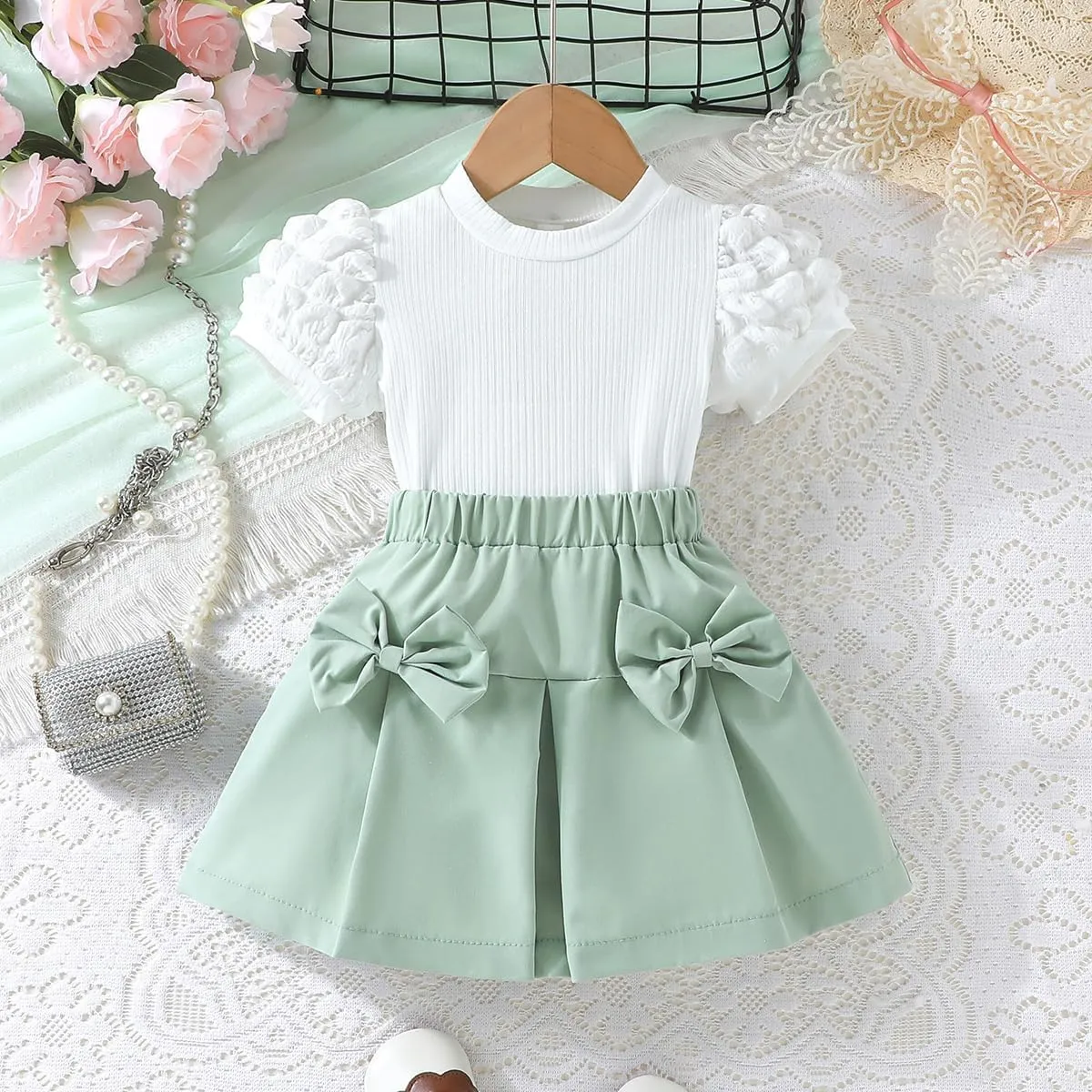 Toddler Girls Skirt Set 2 Piece, Cute Summer Outfits, Baby Girl Fashion Shorts Set for Toddler Girl 2-9 Years
