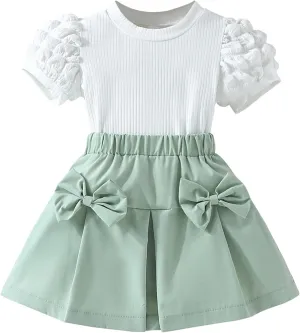 Toddler Girls Skirt Set 2 Piece, Cute Summer Outfits, Baby Girl Fashion Shorts Set for Toddler Girl 2-9 Years