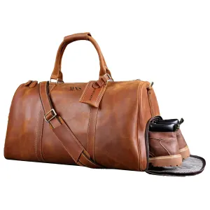 Travel Bags, Shoe Space Leather Bag, For Men and women, Vintage Leather Satchel Bag with Laptop Compartment, Unisex