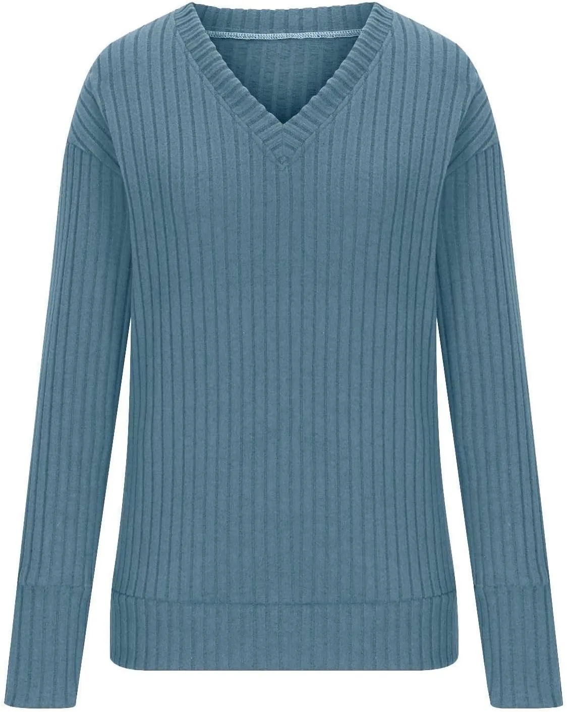 V Neck Long Sleeve Knitted Shirts for Women Casual Spring Fall Tops Lightweight Tunic Sweaters Fashion Clothes 2024