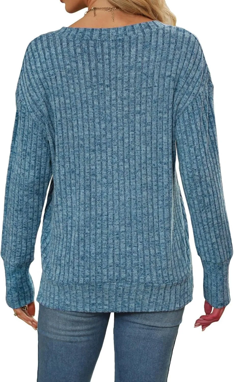 V Neck Long Sleeve Knitted Shirts for Women Casual Spring Fall Tops Lightweight Tunic Sweaters Fashion Clothes 2024