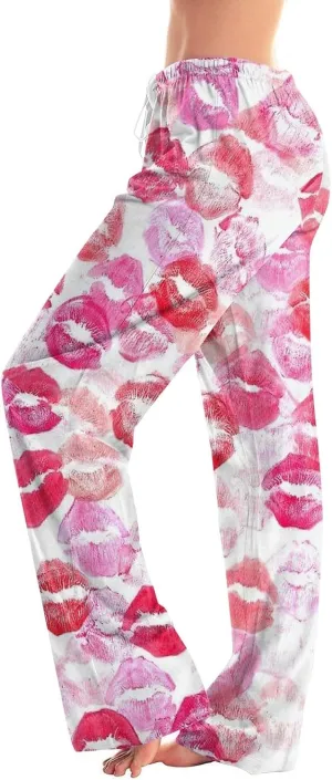 Valentines Day Pajama Pants Baggy Wide Leg Palazzo Pants Casual Comfy Lounge Pants Drawstring Elastic Waist Yoga Pants