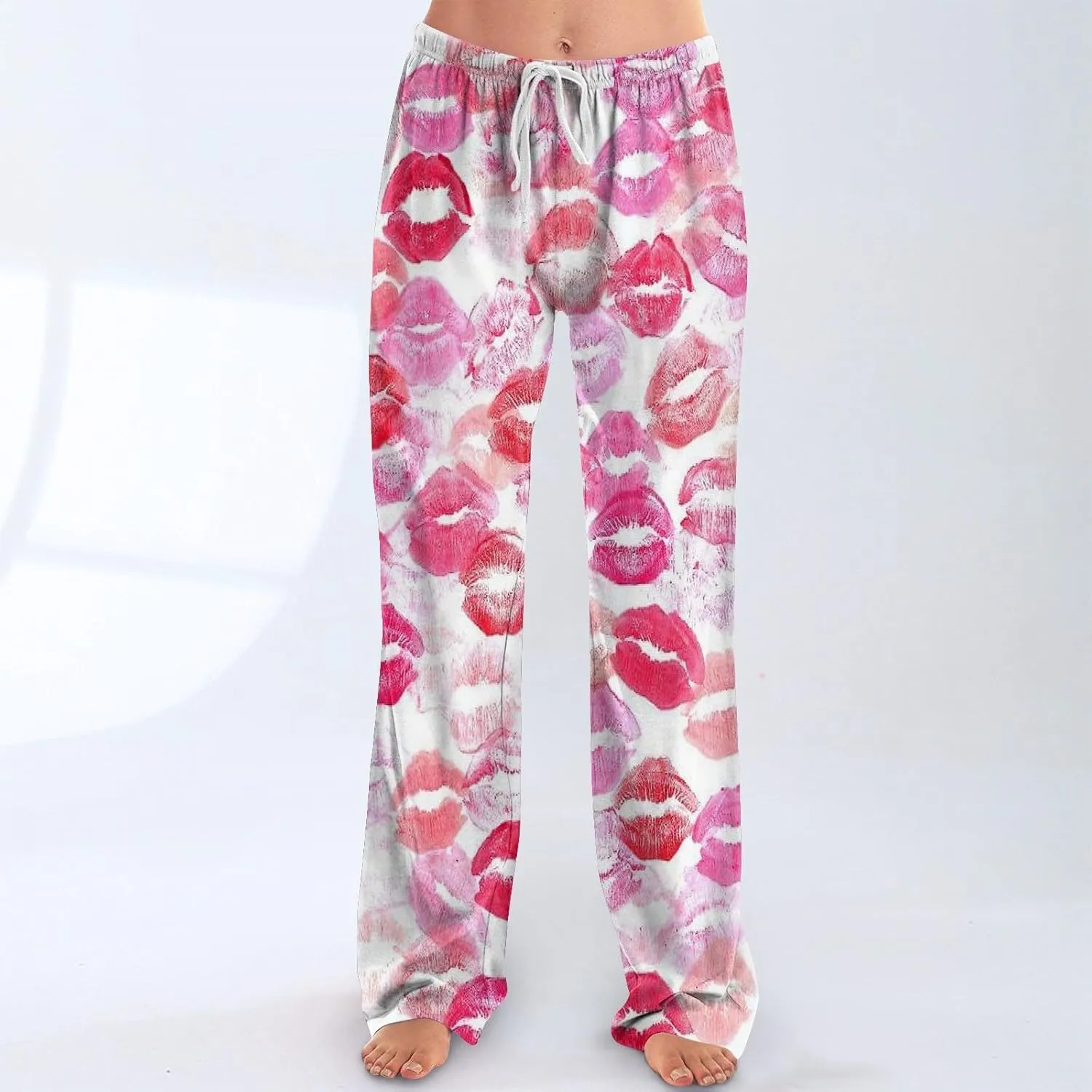 Valentines Day Pajama Pants Baggy Wide Leg Palazzo Pants Casual Comfy Lounge Pants Drawstring Elastic Waist Yoga Pants