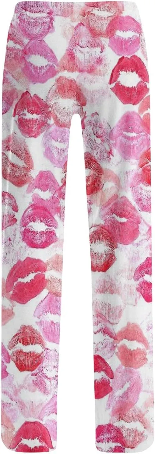 Valentines Day Pajama Pants Baggy Wide Leg Palazzo Pants Casual Comfy Lounge Pants Drawstring Elastic Waist Yoga Pants