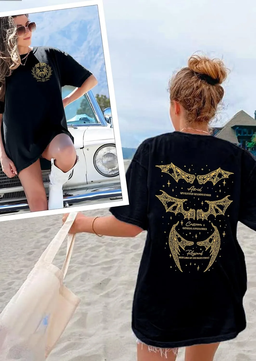 Velari Shirt Women Oversized Vintage Book Tshirt The Night Court T-Shirt Bat Boys Graphic Tee Bat Bookish Book Lover Tops