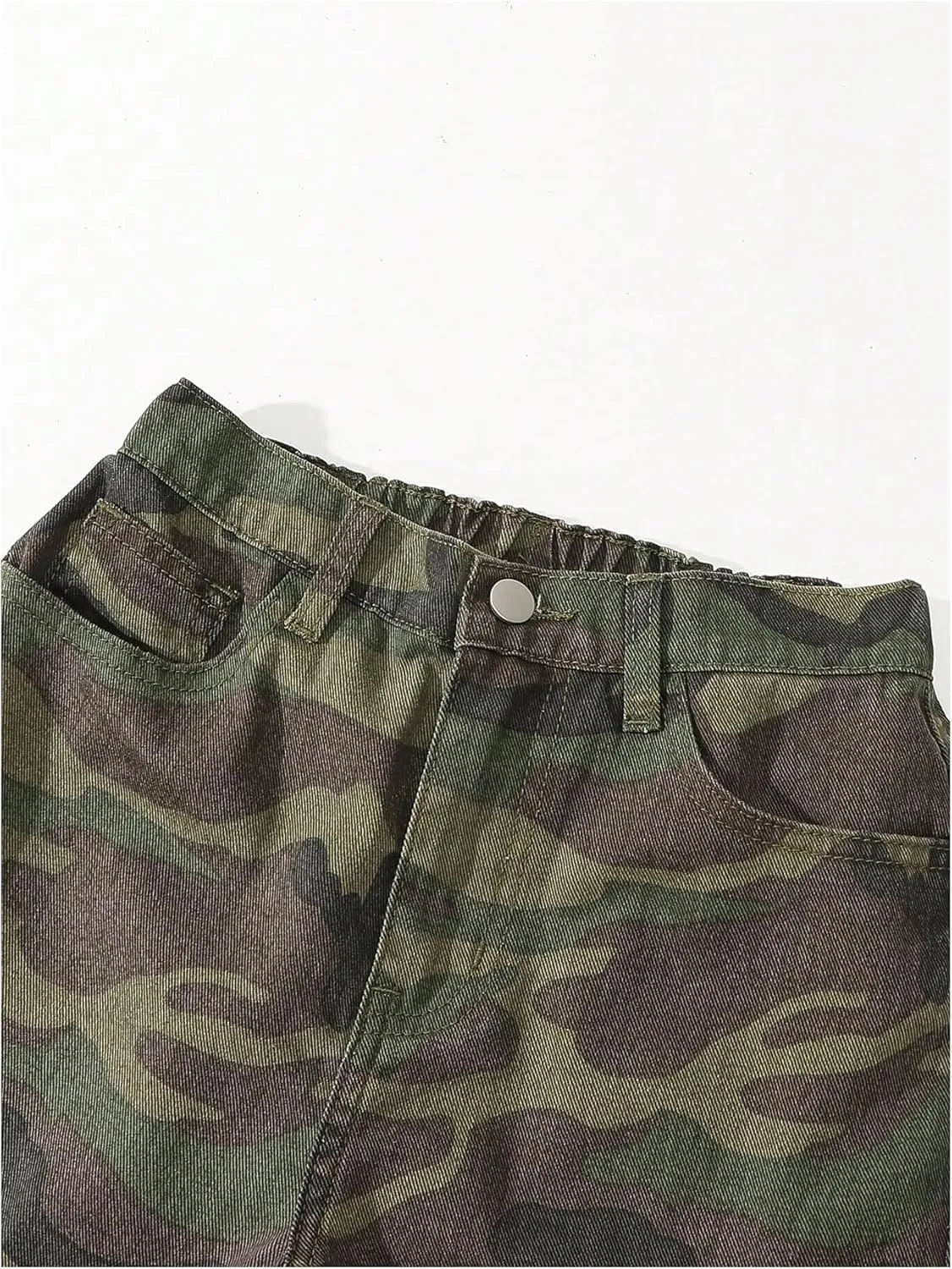 Verdusa Girl's Y2K Camo Cargo Pants Loose Straight Leg Denim Pants with Pockets