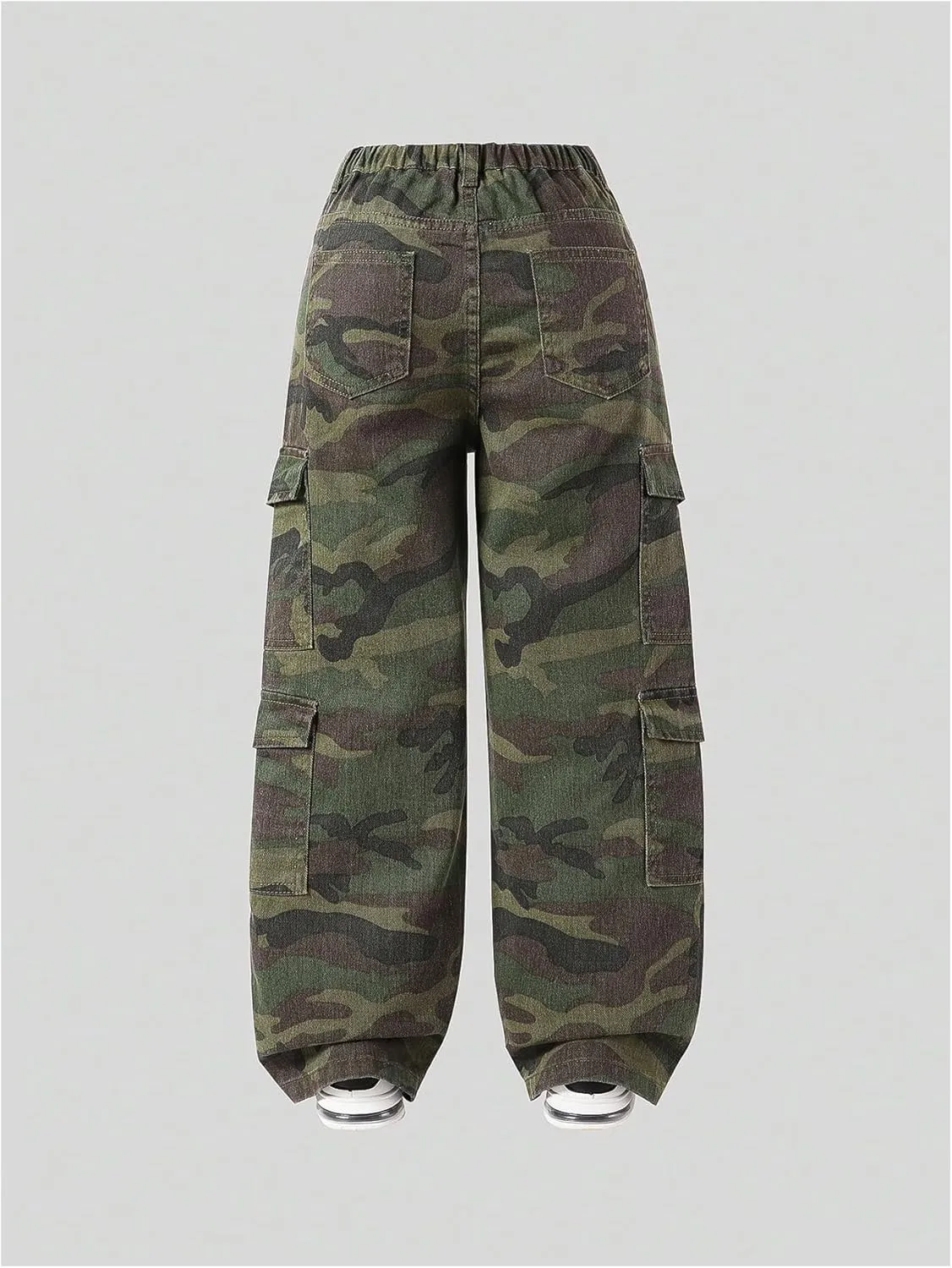 Verdusa Girl's Y2K Camo Cargo Pants Loose Straight Leg Denim Pants with Pockets