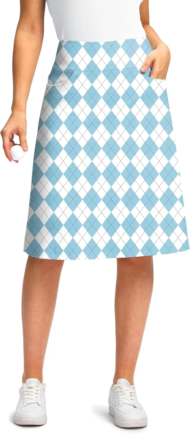 Viodia 25" Knee Length Skorts Skirts for Women with Zipper Pockets Stretchy Modest Aline Midi Skort for Casual Summer Travel