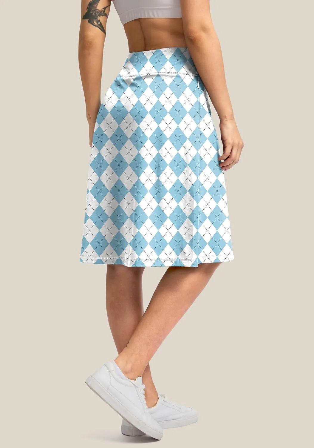 Viodia 25" Knee Length Skorts Skirts for Women with Zipper Pockets Stretchy Modest Aline Midi Skort for Casual Summer Travel