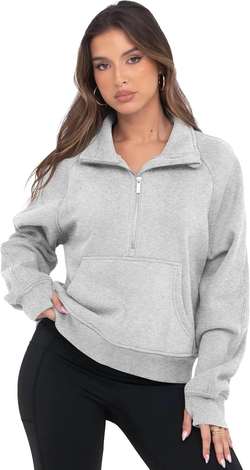 VIUTIL Womens Half Zip Sweatshirt Fleece Cropped Pullover with Thumb Hole Fall Trendy Clothes 2025