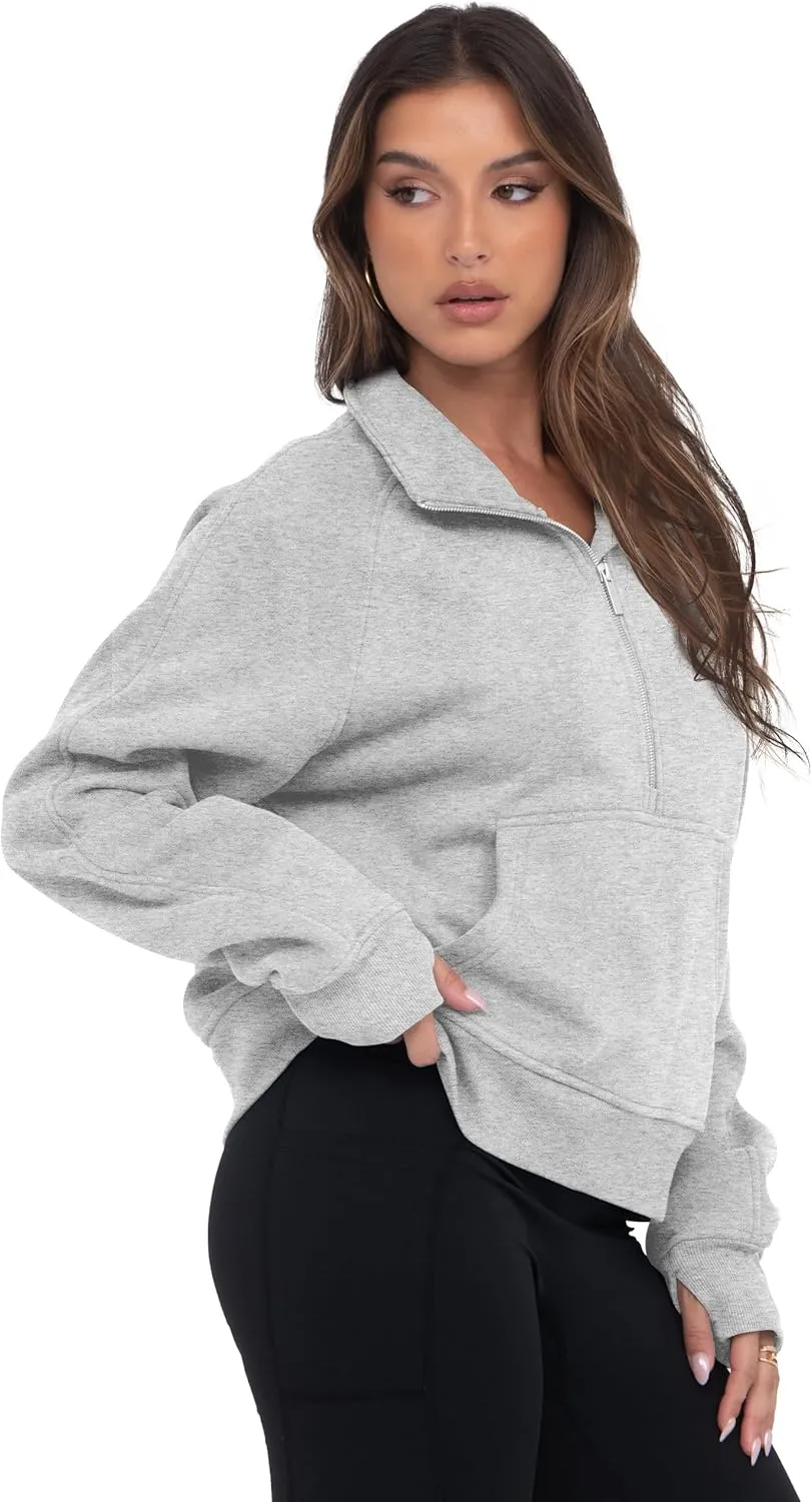 VIUTIL Womens Half Zip Sweatshirt Fleece Cropped Pullover with Thumb Hole Fall Trendy Clothes 2025